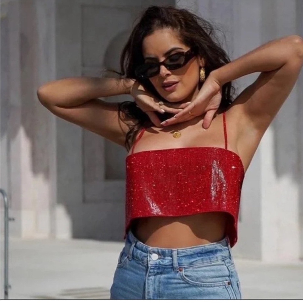Zara shimmery red rhinestones top - Picture 3 of 14